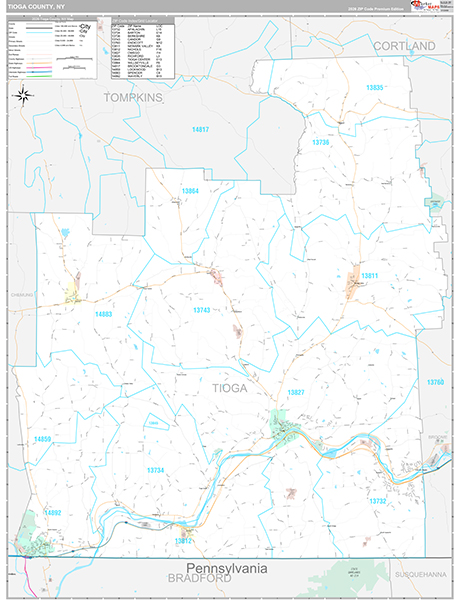 Tioga County, NY Zip Code Map