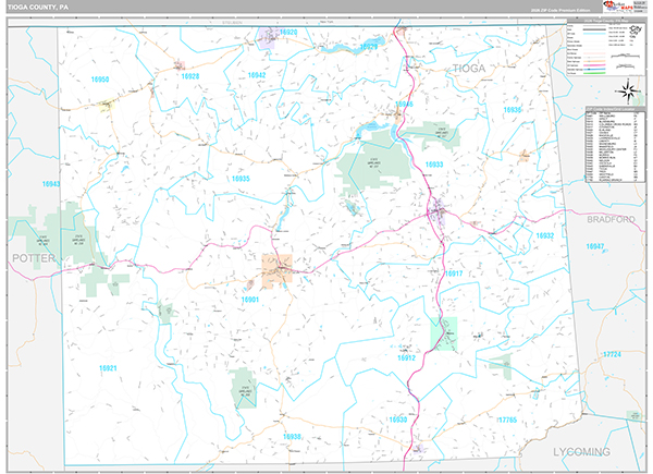 Tioga County, PA Wall Map Premium Style