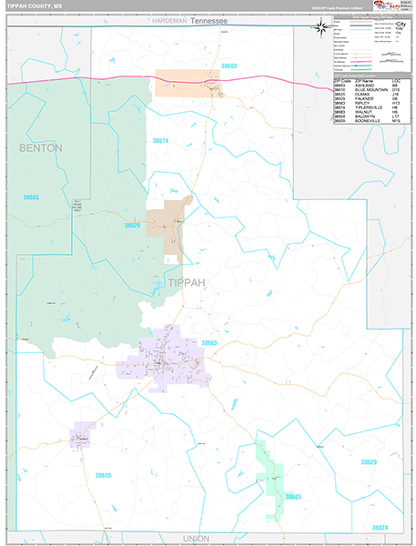 Tippah County, MS Zip Code Map