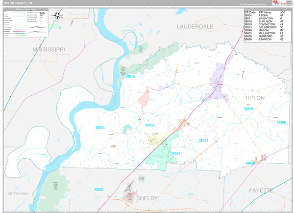 Tipton County, TN Carrier Route Wall Map
