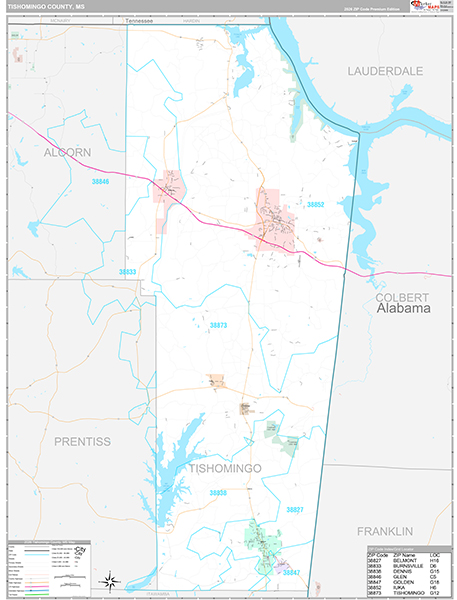Tishomingo County, MS Zip Code Map