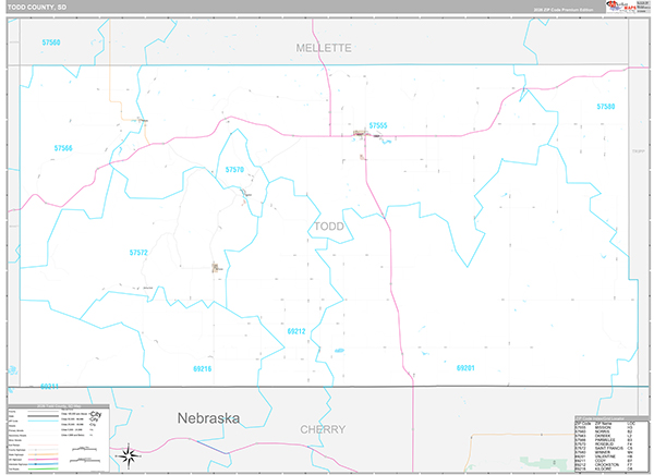 Todd County, SD Zip Code Map