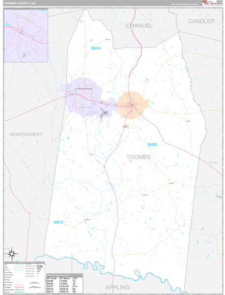 Toombs County, GA Wall Map