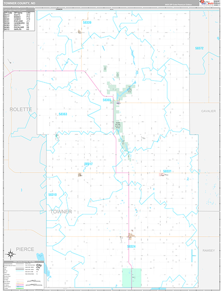 Towner County, ND Wall Map Premium Style
