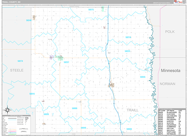 Traill County, ND Wall Map Premium Style