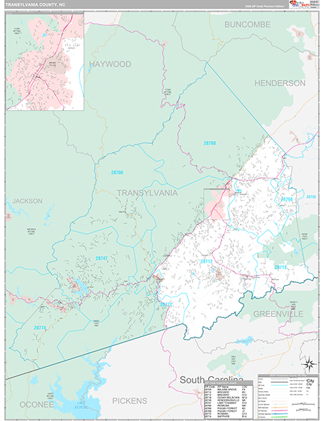 Transylvania County, NC Wall Map