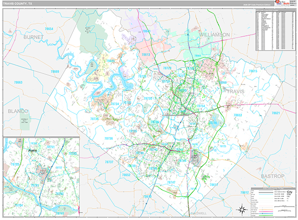Travis County, TX Zip Code Map