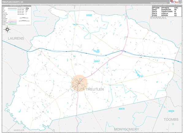 Treutlen County, GA Zip Code Map