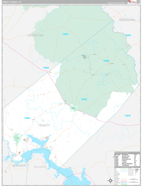 Trinity County, TX Wall Map Premium Style