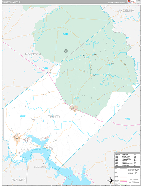 Trinity County, TX Zip Code Map