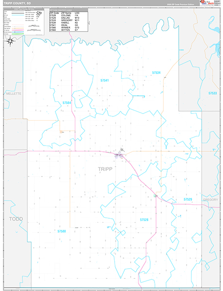 Tripp County, SD Carrier Route Wall Map