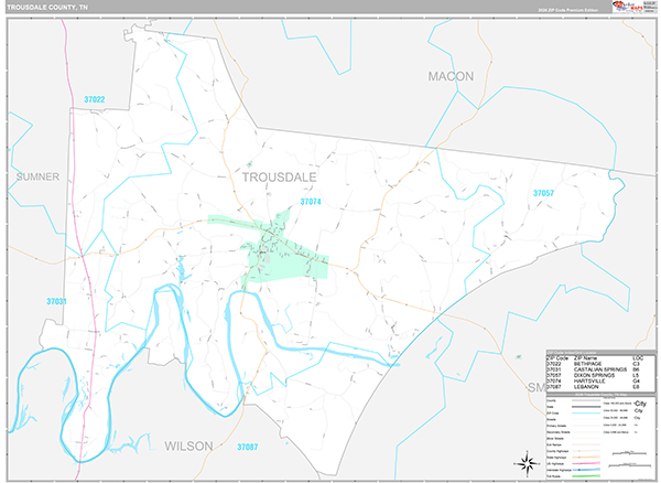 Trousdale County, TN Zip Code Map
