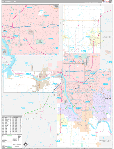 Tulsa County Zip Code Map Tulsa County, OK Wall Map Premium Style by MarketMAPS