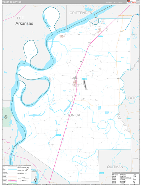 Tunica County, MS Zip Code Map