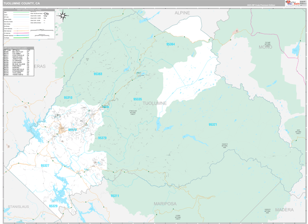 Tuolumne County, CA Zip Code Map