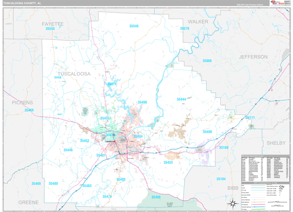 Tuscaloosa County, AL Carrier Route Wall Map