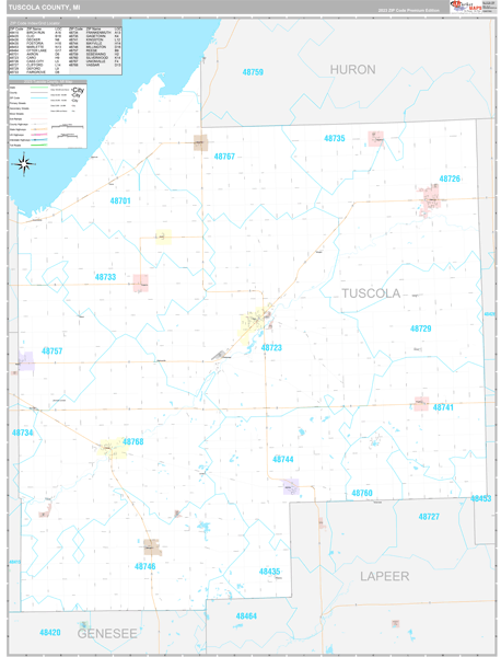 Tuscola County Wall Map Premium Style