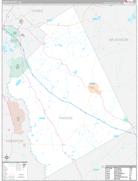 Twiggs County, GA Wall Map