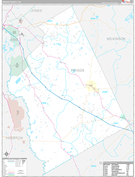 Twiggs County, GA Zip Code Map