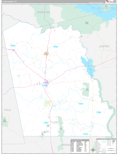 Tyler County, TX Carrier Route Wall Map