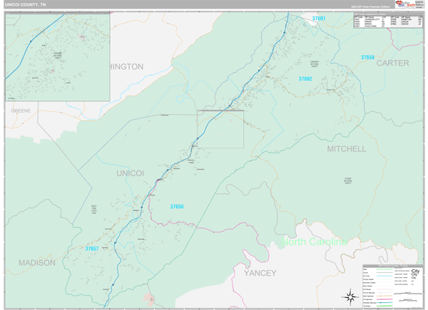 Unicoi County Wall Map Premium Style