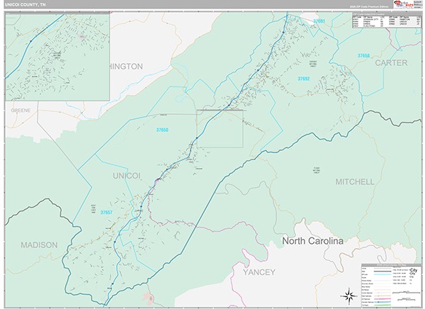 Unicoi County, TN Zip Code Map