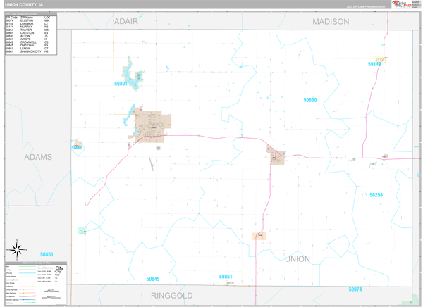 Union County, IA Carrier Route Wall Map