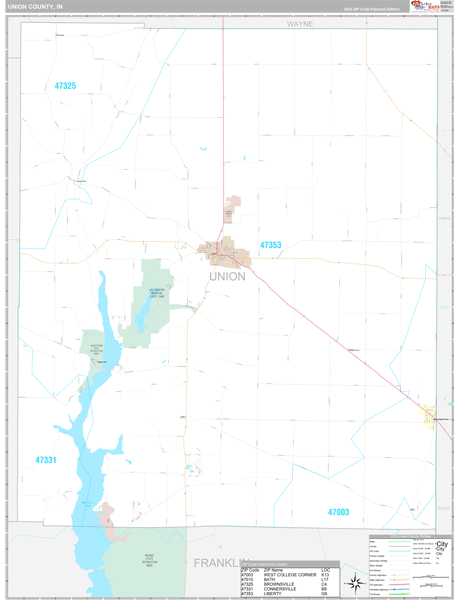 Union County, IN Wall Map Premium Style