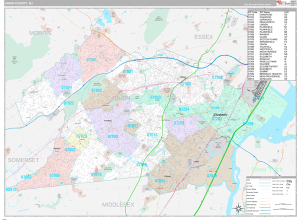 Union County, NJ Carrier Route Wall Map