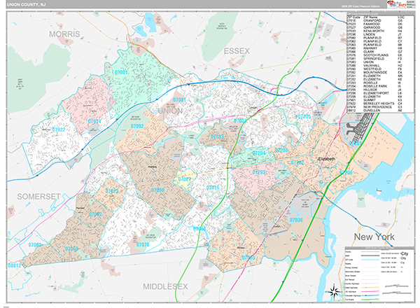 Union County, NJ Zip Code Map