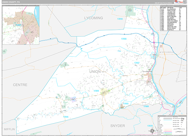 Union County, PA Wall Map Premium Style