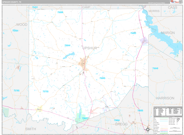 Upshur County, TX Wall Map