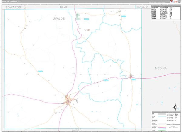 Uvalde County, TX Zip Code Map