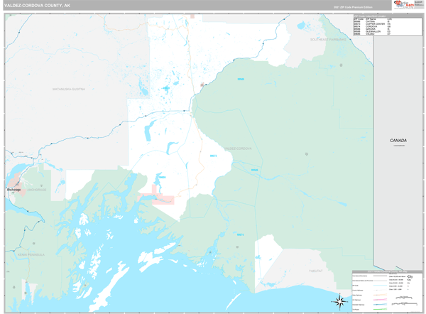 Valdez-Cordova County, AK Zip Code Map