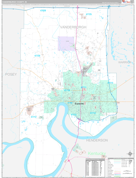 Vanderburgh County, IN Map Premium Style
