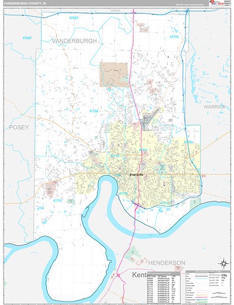 Vanderburgh County, IN Zip Code Map