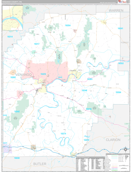 Venango County, PA Wall Map Premium Style