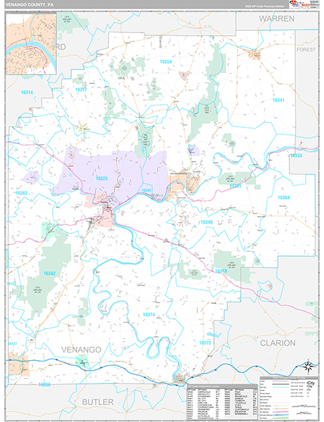 Venango County, PA Wall Map Premium Style