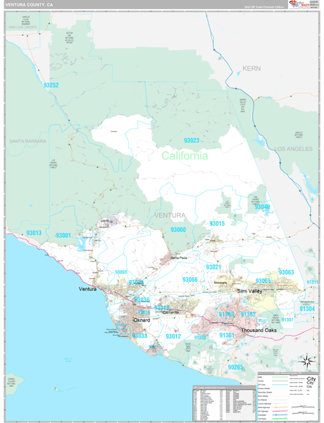 Ventura County, CA Wall Map Premium Style