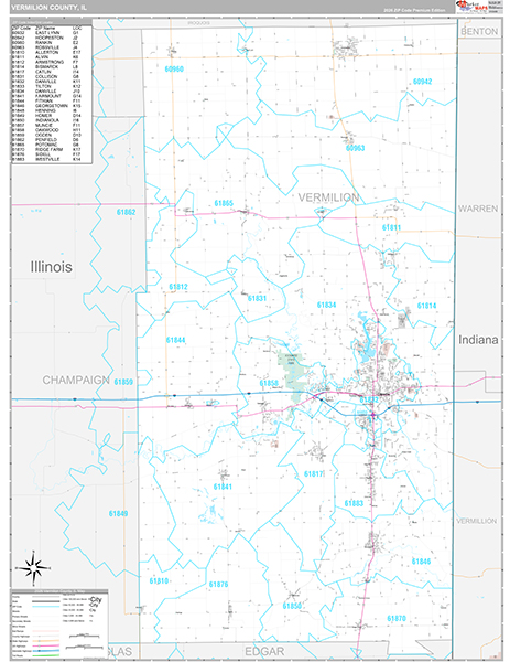 Vermilion County, IL Zip Code Map