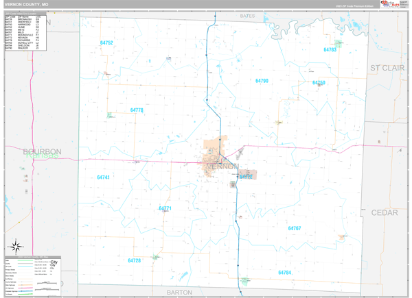 Vernon County, MO Wall Map Premium Style