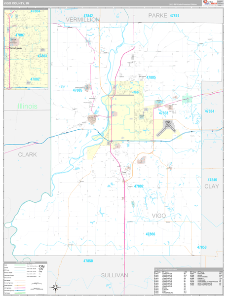 Vigo County, IN Carrier Route Wall Map
