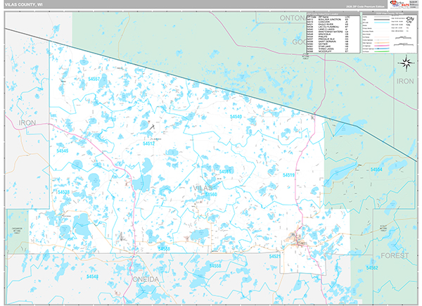 Vilas County, WI Wall Map