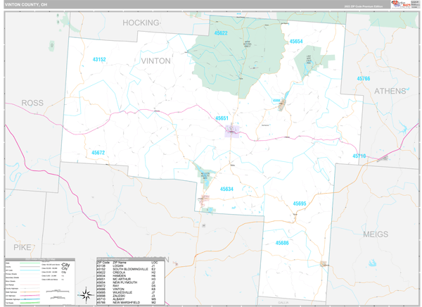 Vinton County Wall Map Premium Style