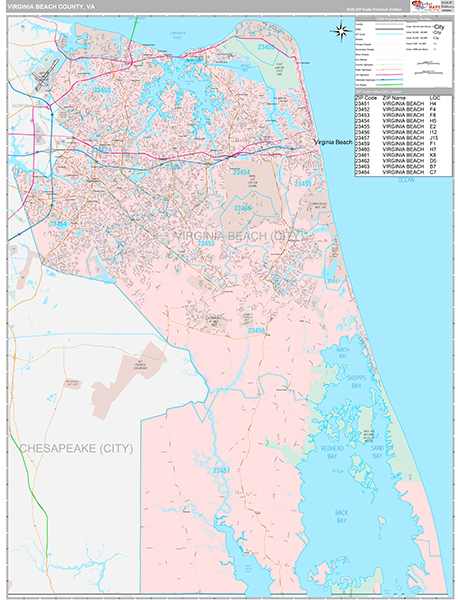 Virginia Beach County, VA Zip Code Map - Premium