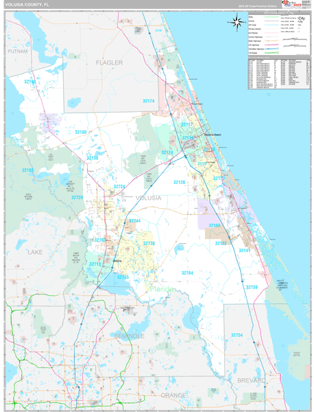 Volusia County, FL Wall Map Premium Style