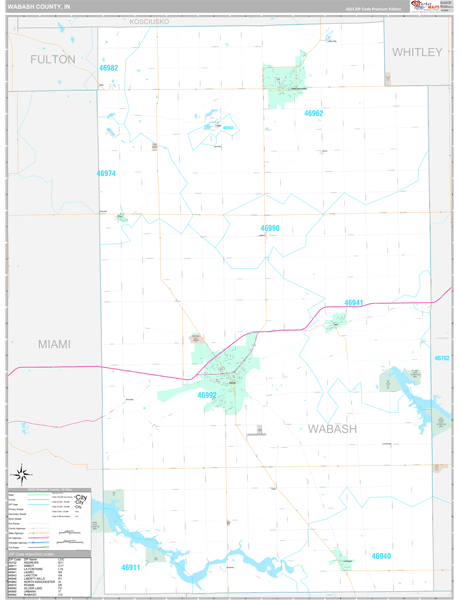 Wabash County, IN Map Premium Style