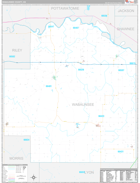 Wabaunsee County, KS Wall Map Premium Style