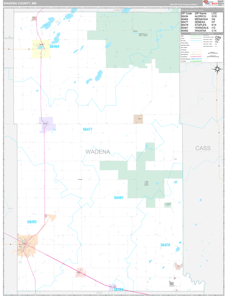 Wadena County, MN Wall Map Premium Style