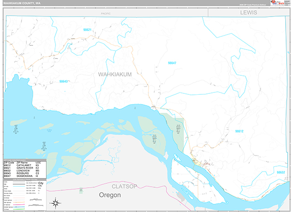 Wahkiakum County, WA Wall Map Premium Style